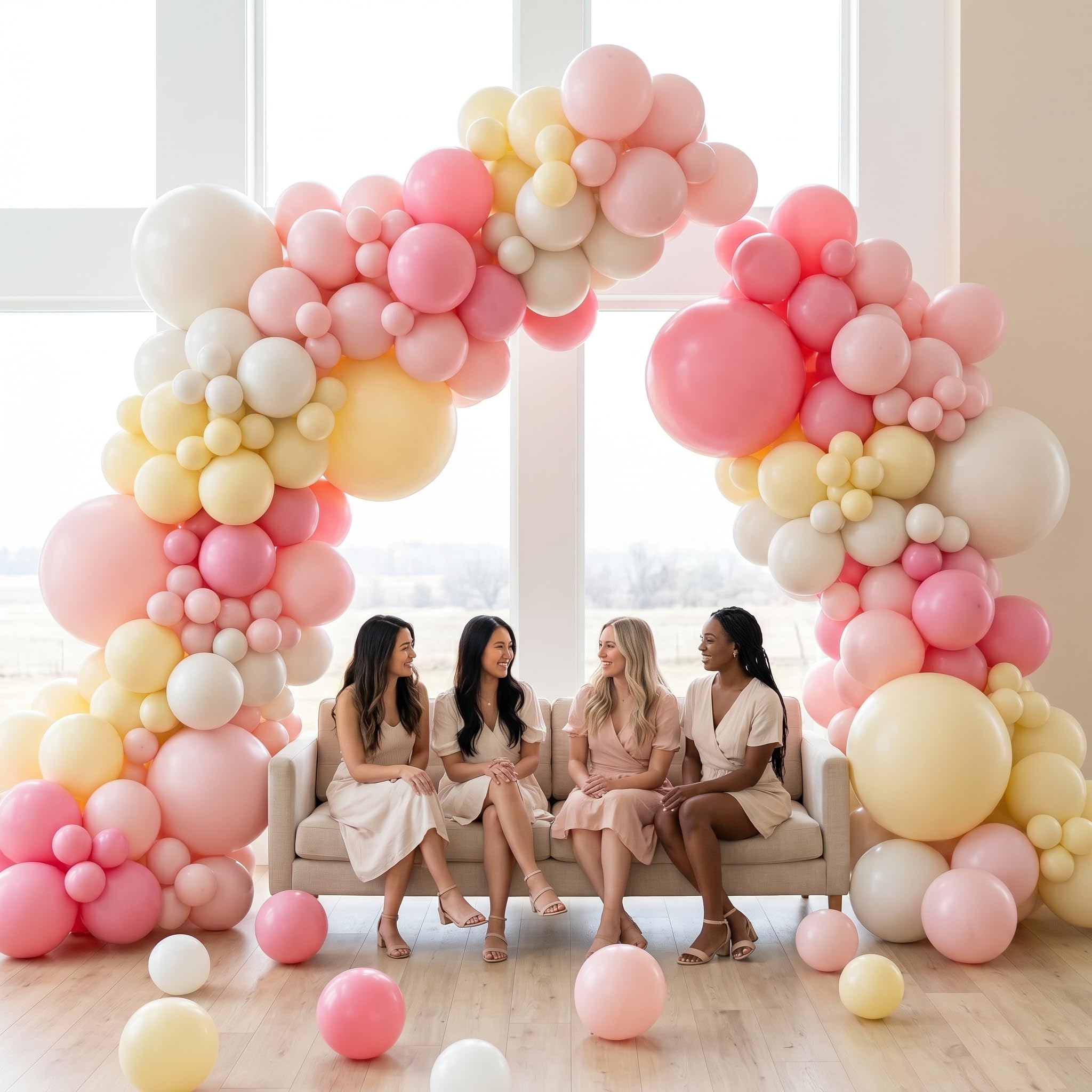 Kit di 400 palloncini rosa e giallo, 45,7 cm, 30,5 cm, diverse dimensioni, rosa pastello, giallo, rosa chiaro, sabbia, bianco, palloncini in lattice per compleanno, orso, baby shower, decorazioni per
