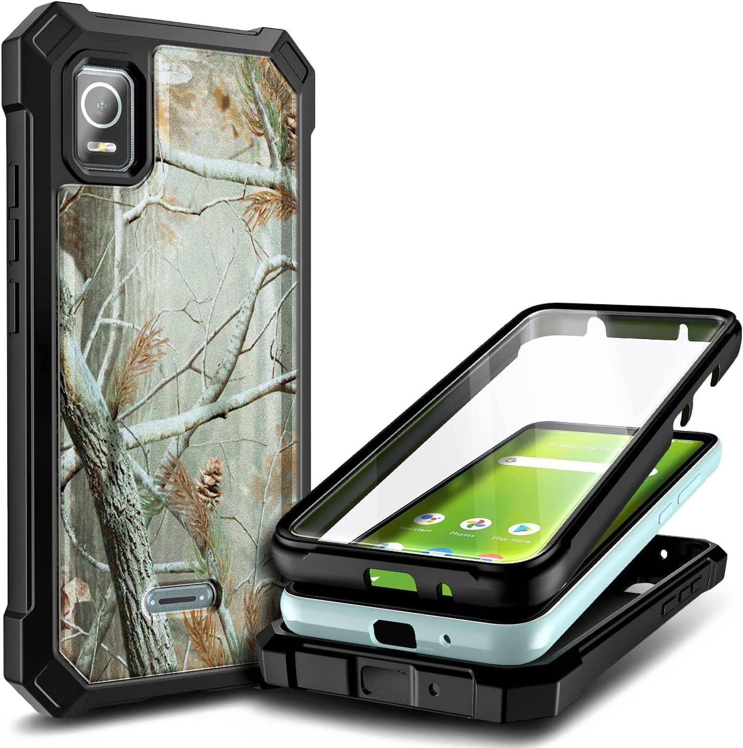 NZND Designed for AT&T Calypso 3 Case (U328AA) with [Built-in Screen Protector], [20FT Mil-Grade Drop Tested] Full-Body Shockproof Protective Rugged Bumper Cover Case (Camo)