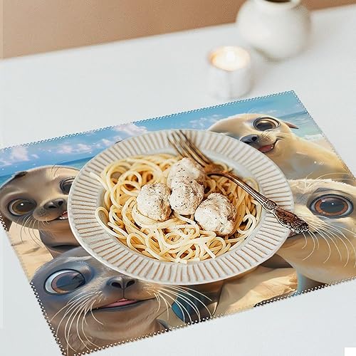 Miniatura 6 de Sea Lion Snap Placemats Set of 6 Resistant Table Mats Washable Place Mats for Dinner Party Table Decoration