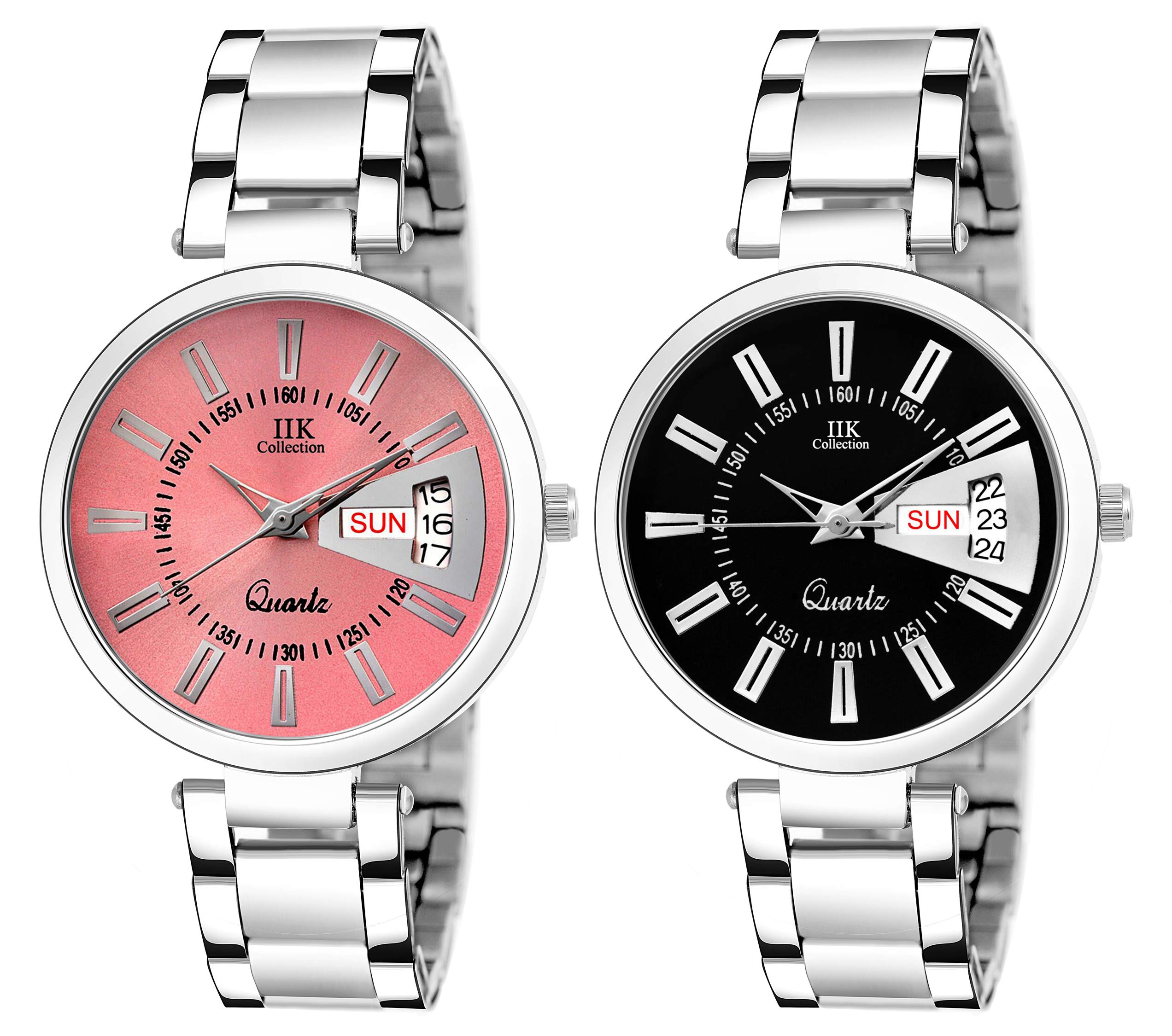 IIK COLLECTION Round Dial Stainless Steel Bracelet Chain Analogue Day & Date Functioning Watch for Women and Girls (Pack of 2) (B08R1WH59C) Amazon Price History, Amazon Price Tracker