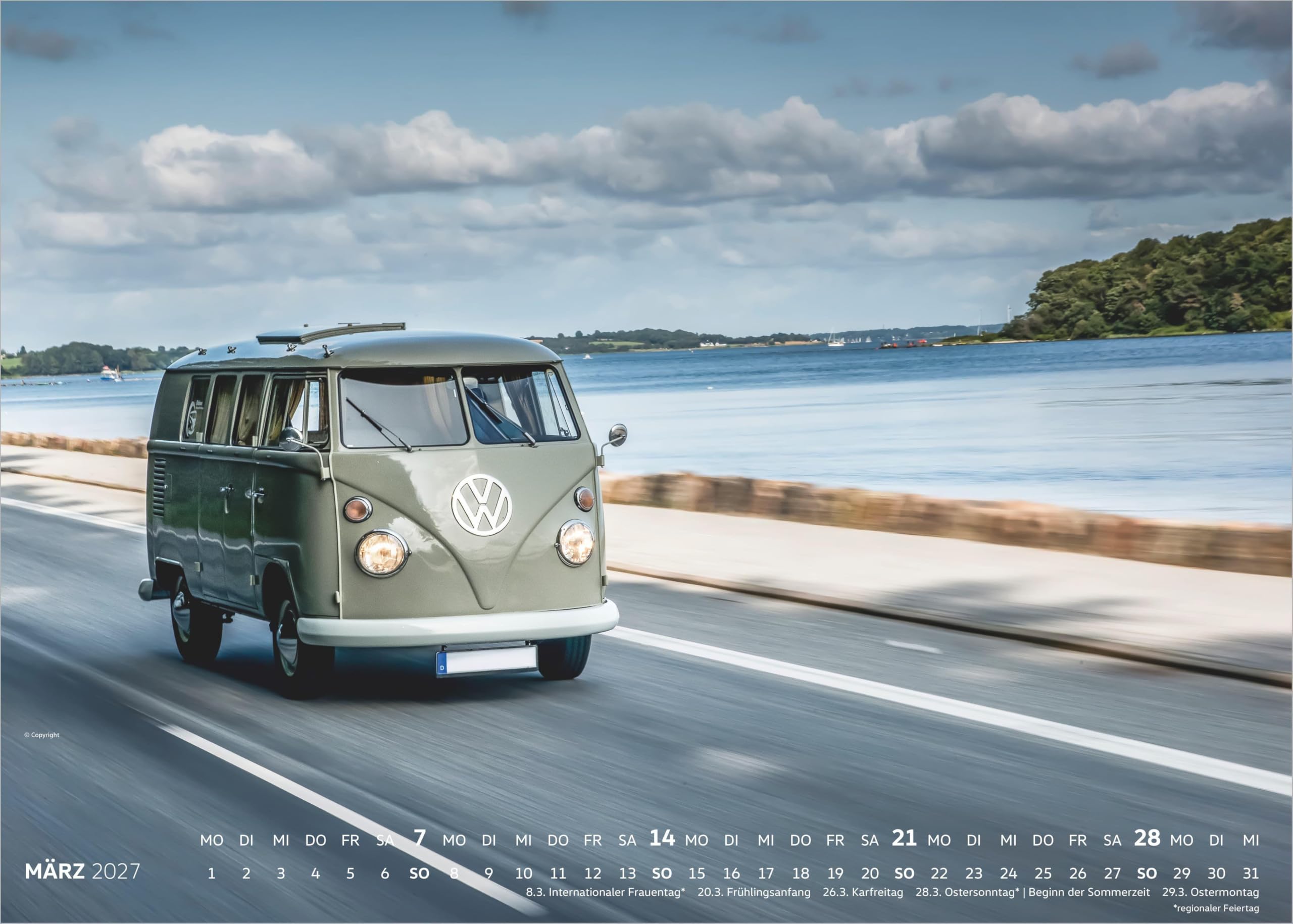 VW Bullikalender 2027: Wandkalender 70x50 cm original VW Bulli Fotografien und deutschem Kalendarium