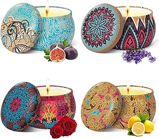 TTRWIN 4 Scented Candles Gift Set, Aromatherapy Candle,Natural Soy Wax, Long Burning, for Christmas, Valentine\'s, Mother\'s Day, Gift Wrapping Lemon, Lavender, Fig, Rose Candles, 500g