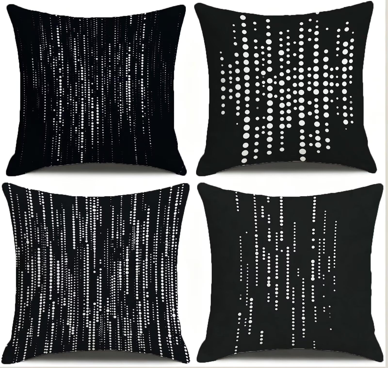 Nero Federe Cuscini Divano 50x50cm, Cuscini da Esterno Set de 4, Cod-127 | Lin Copricuscini Decorativi Letto Arredo, per Letto, Soggiorno, Giardino, Esterno, Casa Decorazione Set di 4 Geometria