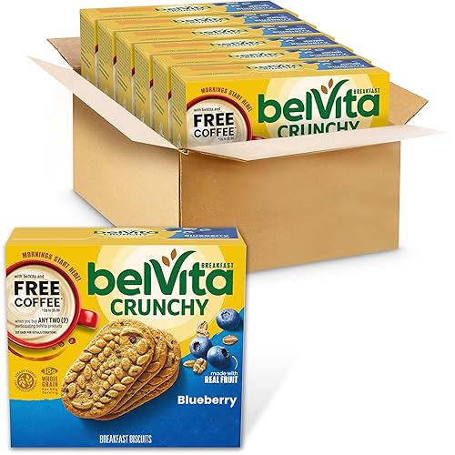 belVita Barras de desayuno galletas, arándanos, 30 paquetes en total, 6 cajas (4 galletas por paquete)