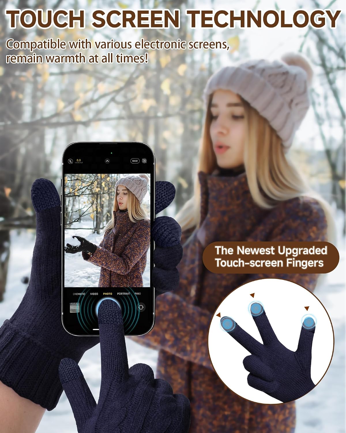 Wandx Womens Winter Gloves, Warm Knit Gloves for Cold Weather Long Cuff Touch Screen Gloves for Women Men