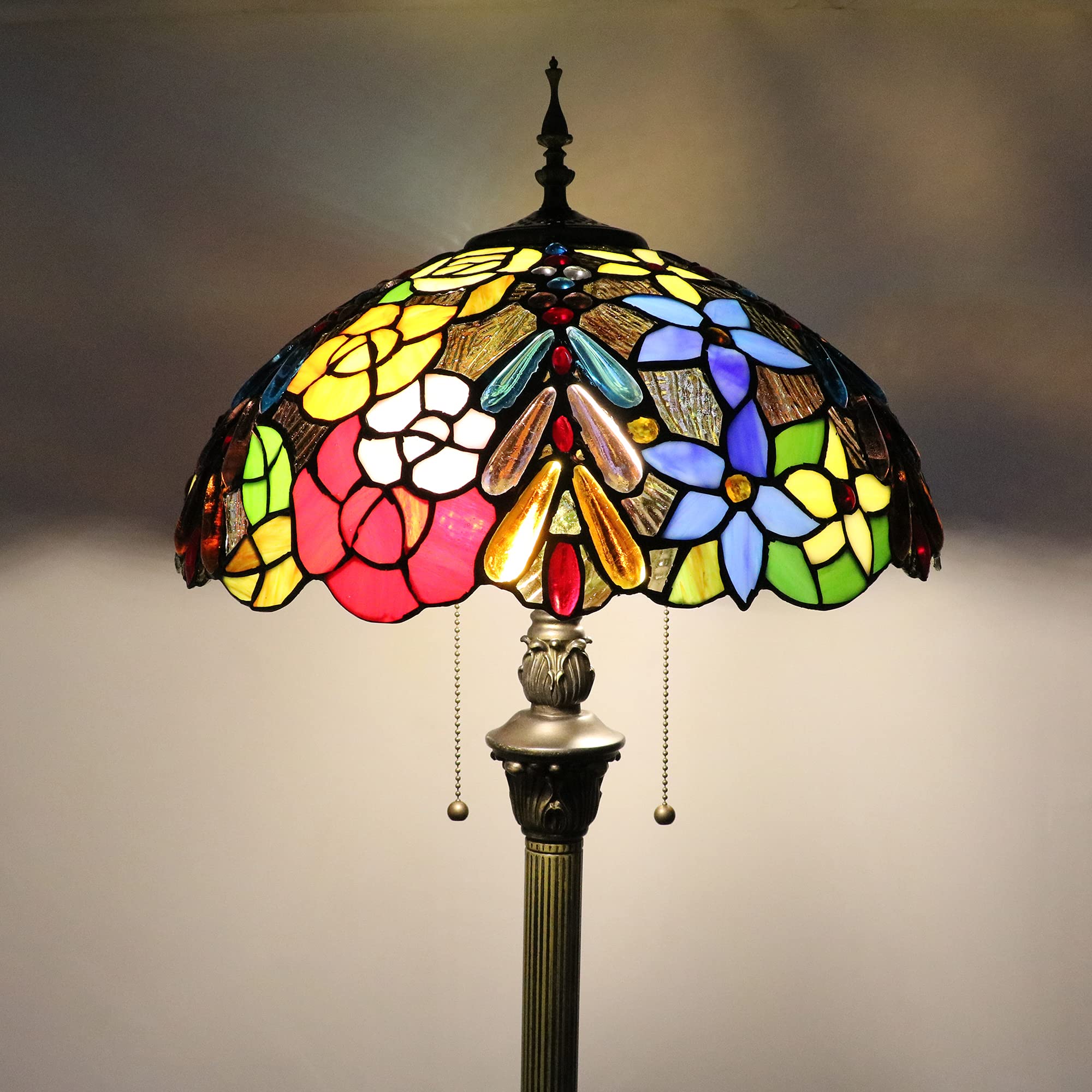 Tiffany Stehlampe Wohnzimmer, E27 Traube Glasperlen Leselampe Modern Blumen Stehlampe Aus Buntglas für Flur [Ohne Glühbirnen]