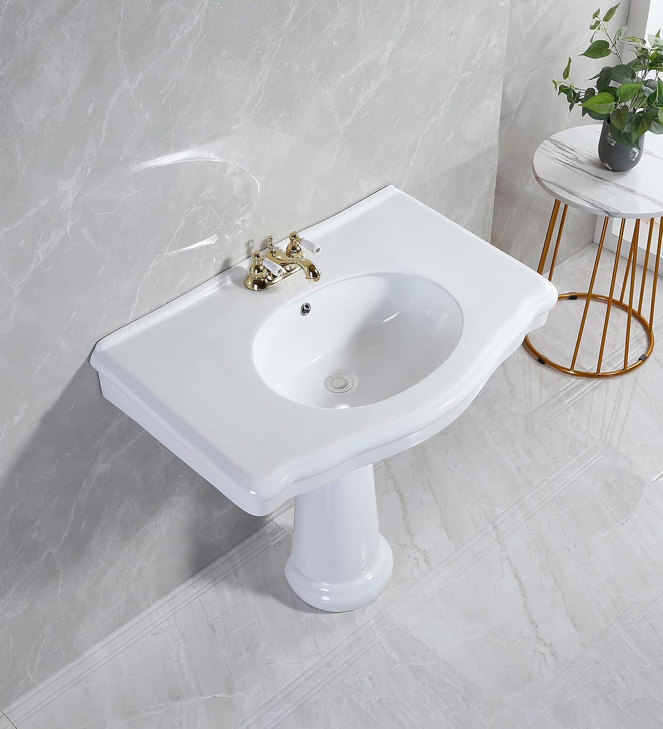Fauceture VPB3534 Sovereign 35" Ceramic Pedestal Sink (4-Inch, 3 Hole), Glossy White