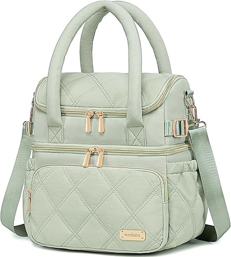 Weitars Lonchera para mujeres y hombres, lonchera de doble cubierta para mujeres, bolsa de almuerzo acolchada para el trabajo, lonchera aislada a
