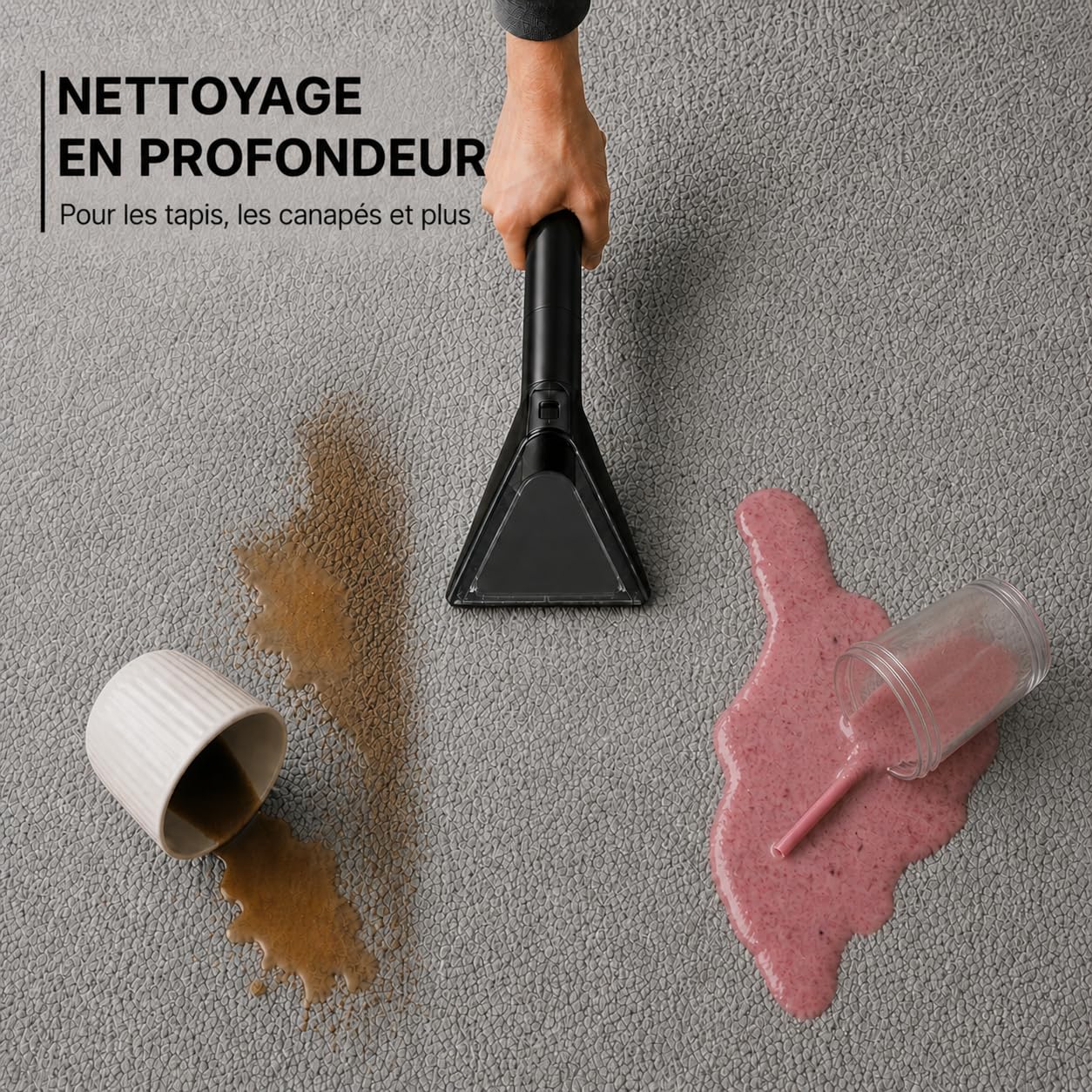 Powell Nettoyeur Vapeur Shampouineuse – 450W Aspirateur Voiture Portable pour Tapis, Canapés, Matelas et Moquette | Réservoir 1,8L Nettoyant Injecteur pour Canapé, Tissu, et Voiture – Noir