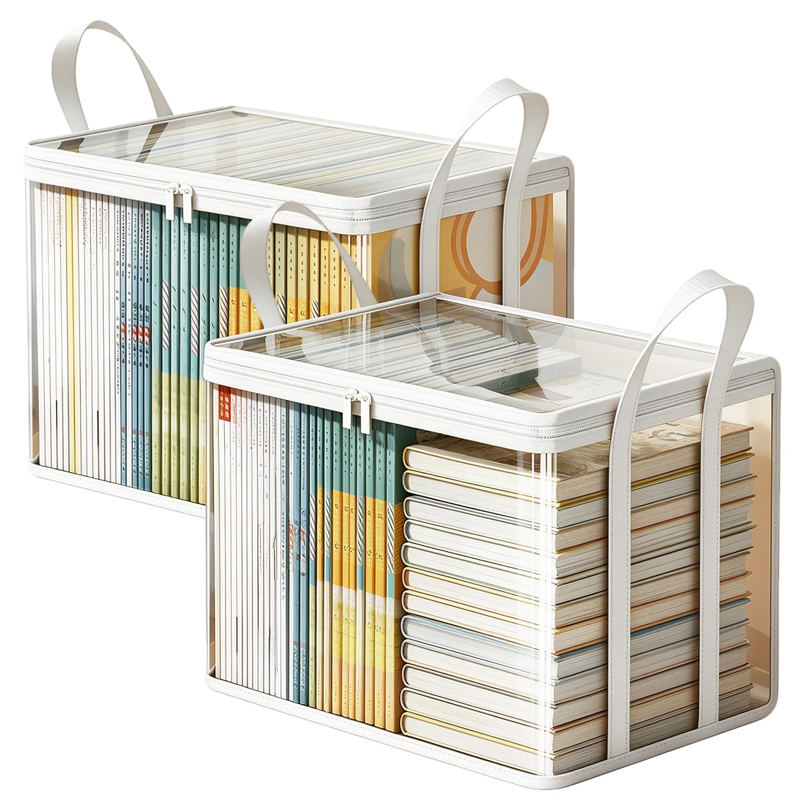 2 Pack Transparent Zipper Book Storage Boxes, Dust & Moisture Protection