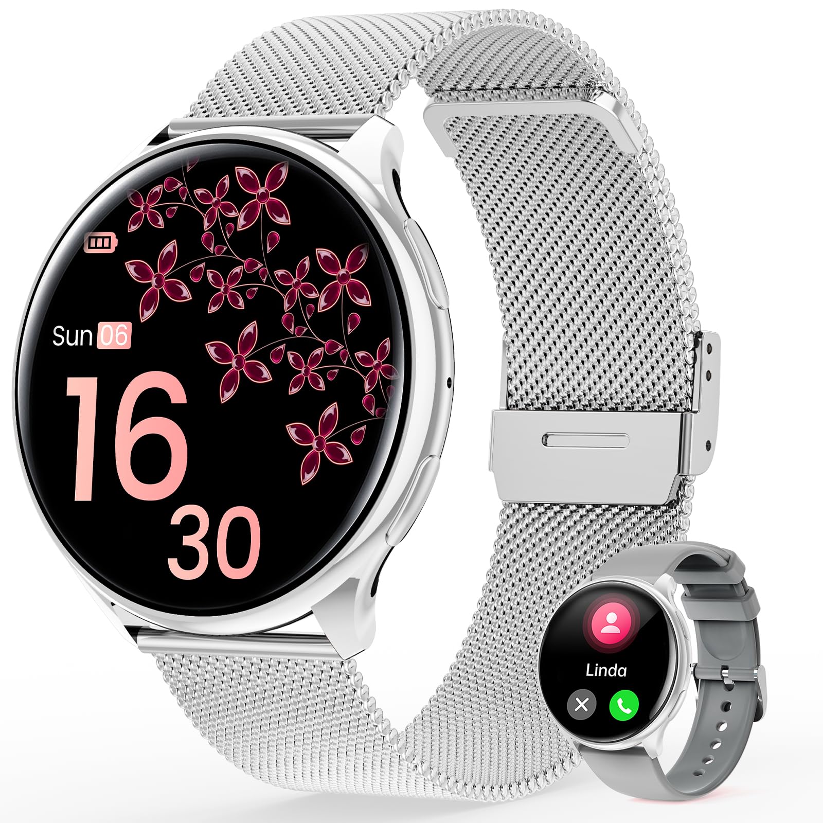 RifePhi Smartwatch Donna- 1,39'' Chiamate Bluetooth Musica Orologio Sportive Contapassi Sportive 24H Sonno Cardiofrequenzimetro SpO2 Tracker Ciclo Mestruale Controllo Sonno per Android iOS