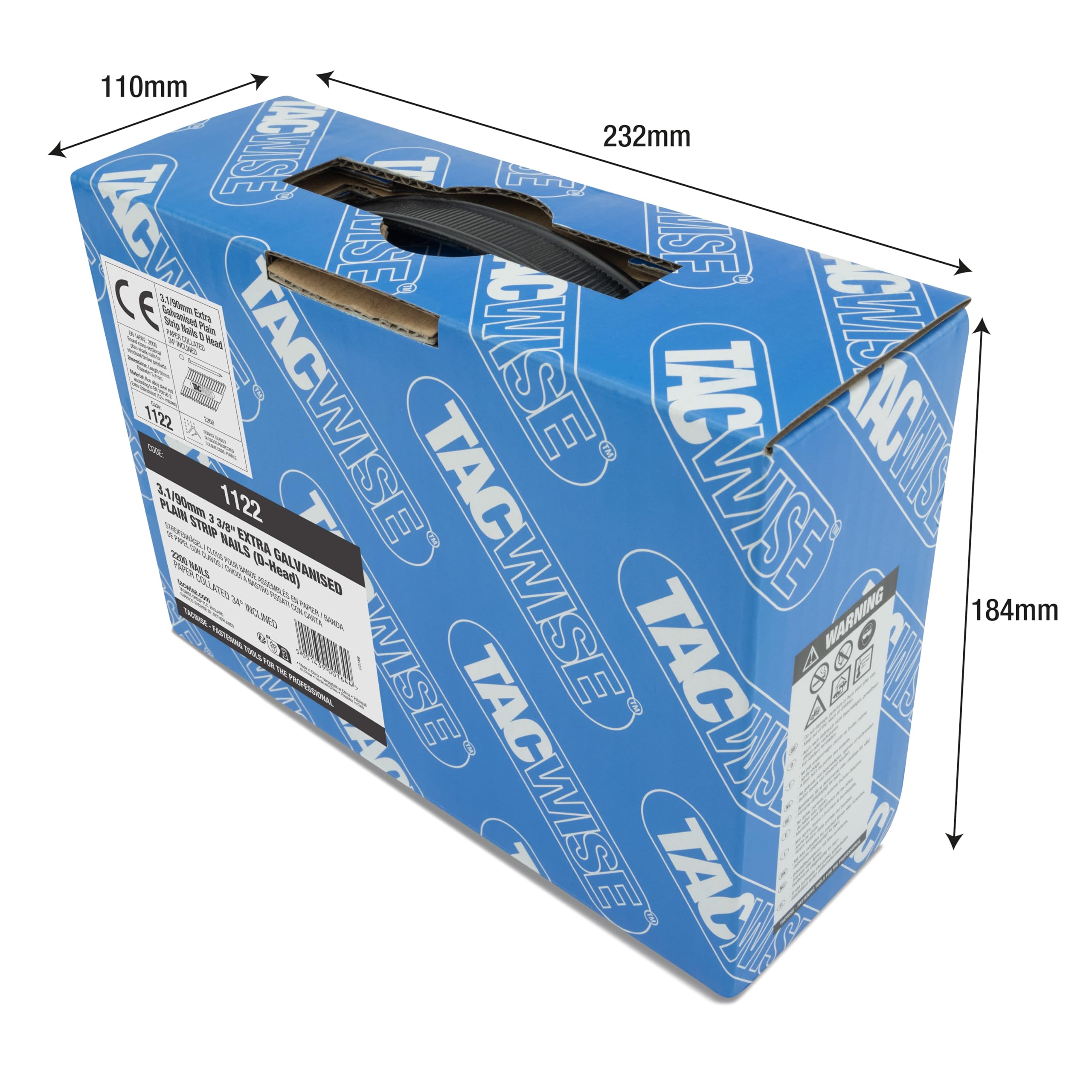 Tacwise 1122 3,1/90 mm Clavos en Peine Lisos Extra Galvanizados, Cabeza a D, Inclinados a 34, Unidos con Papel, Paquete de 2.200
