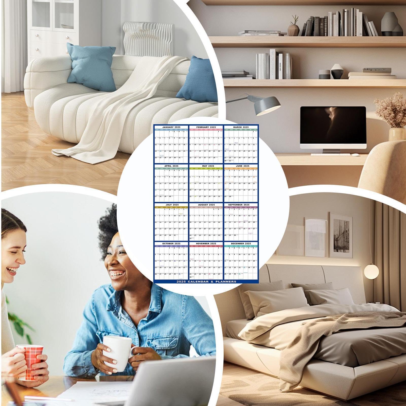 Sticker Mural Calendrier Mensuel Noir et Blanc Personnalisable et effaçable à sec