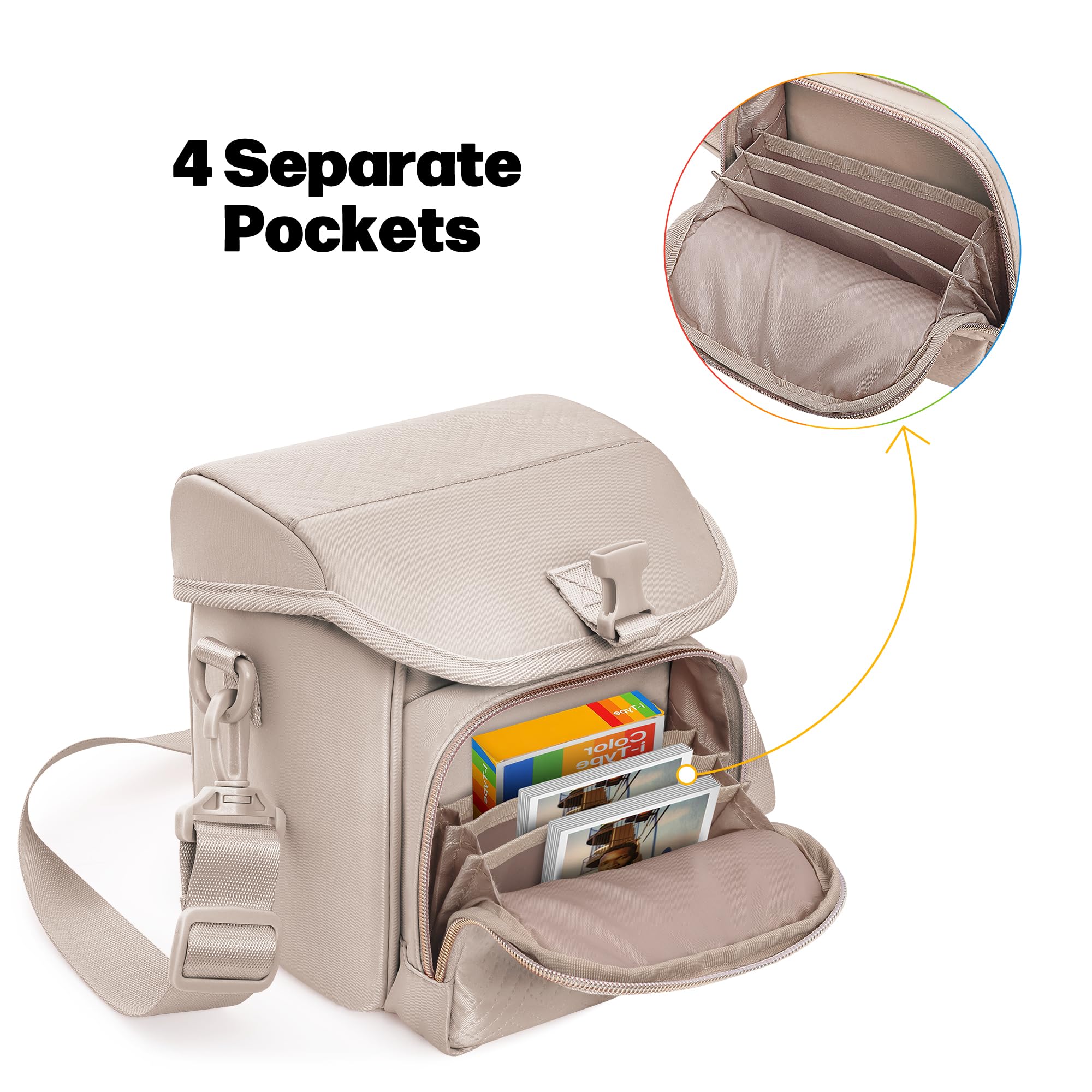 Sac Bandoulière pour Appareil Photo Compatible avec Polaroid Now 2e Génération I-Type, Now+ 2e Génération I-Type, Now, Now+, OneStep+, OneStep 2 VF, Sac à Bandoulière pour Appareil Photo, Camel