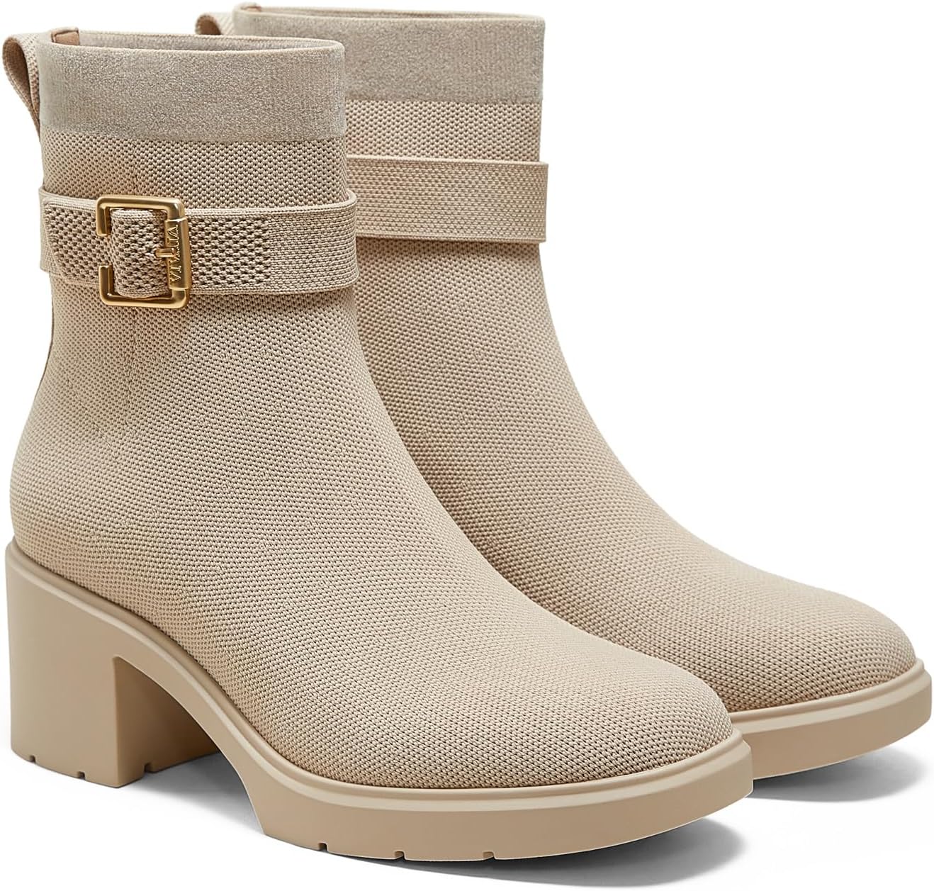 VIVAIA Gisella Women's Ankle Boots Square Toe Block Heel Booties with Removable Buckle Comfortable Water Repellent Dress Shoe for Fall Winter Daily Outfit