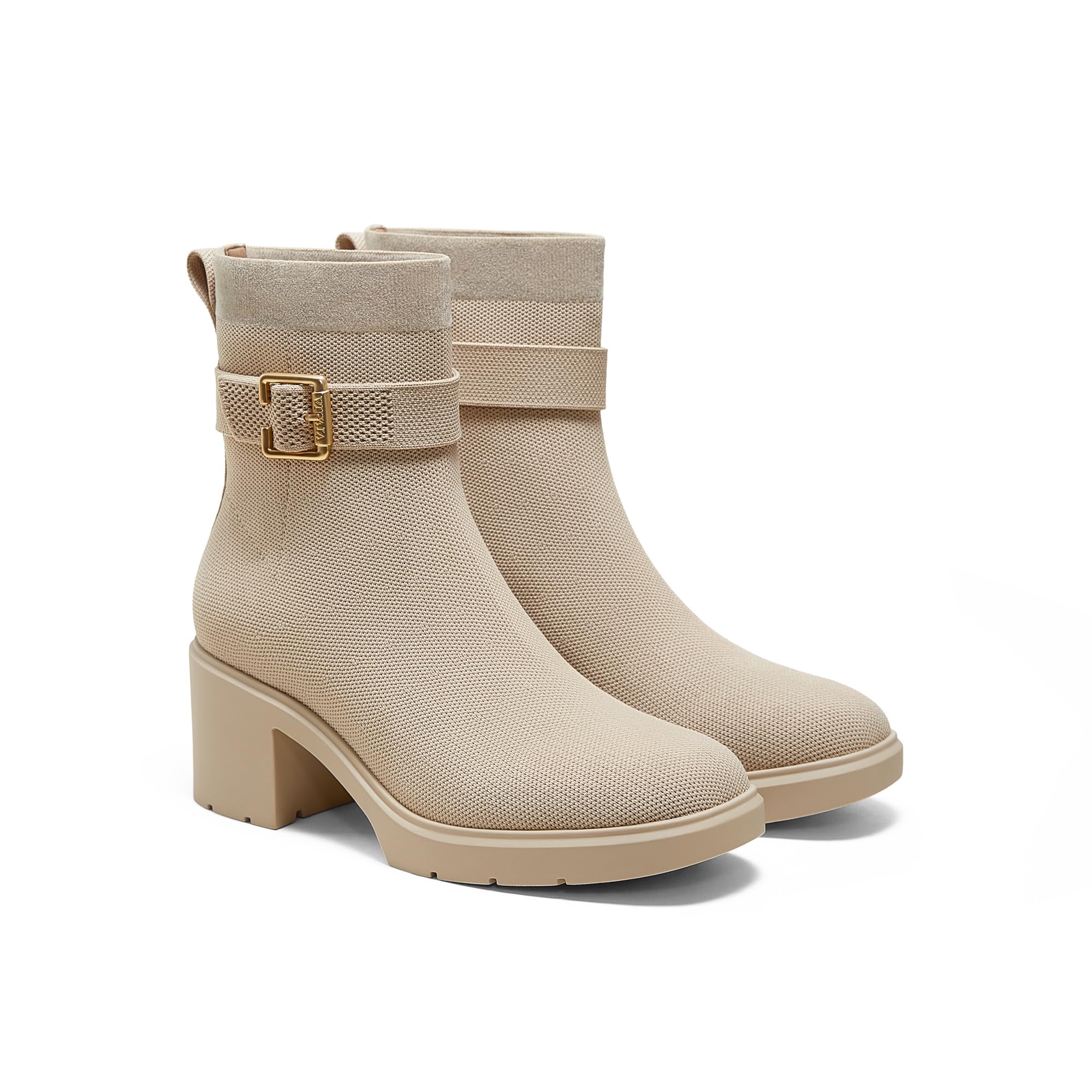 VIVAIA Gisella Womens Ankle Boots Square Toe Block Heel Booties with Removable Buckle Comfortable Water Repellent Dress Shoe
