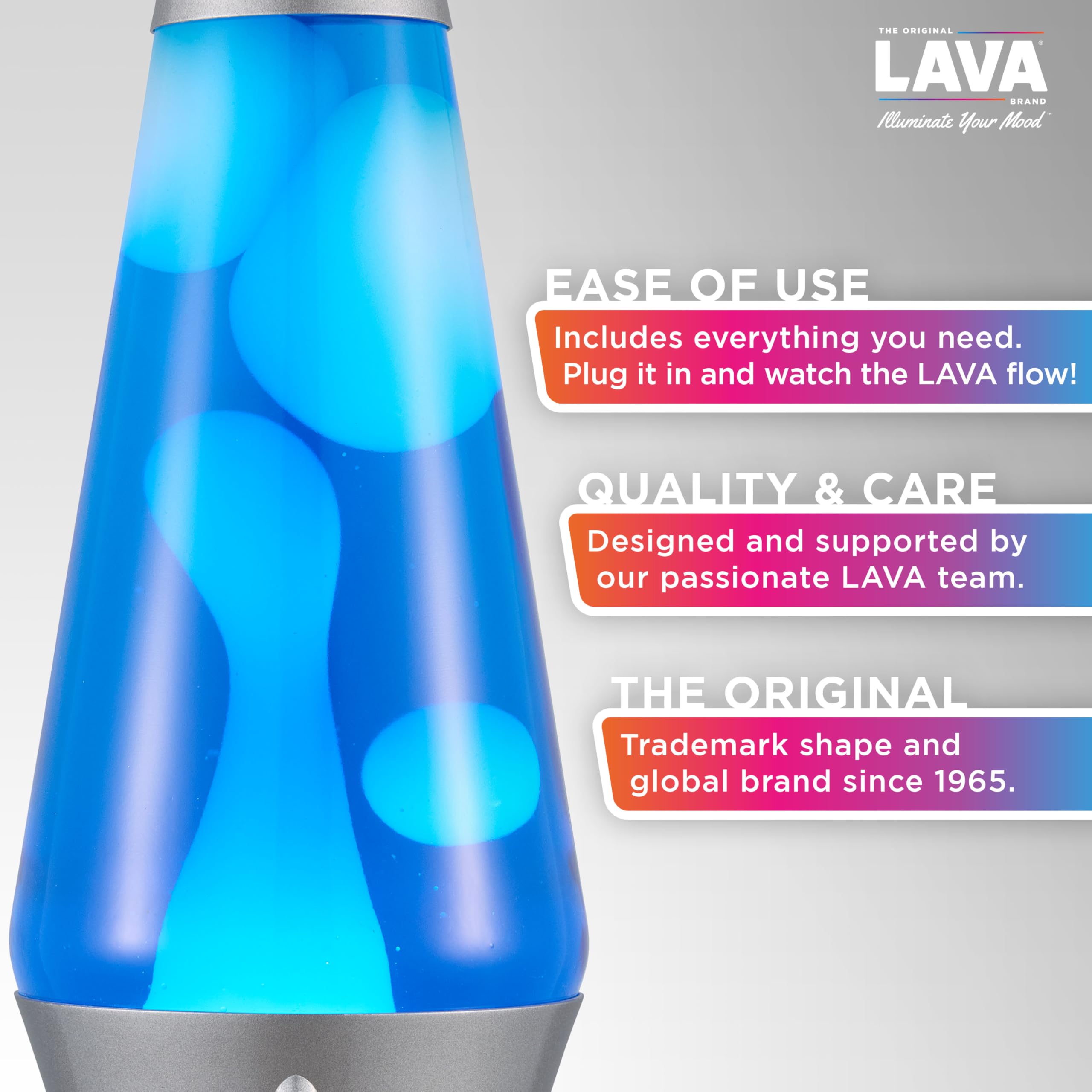Lava Lámpara original, estratosfera gris de 14.5 pulgadas, lámpara de movimiento retro Rocket Fluid - Fluido blanco y azul, artículo #2390 (exclusivo de Amazon)