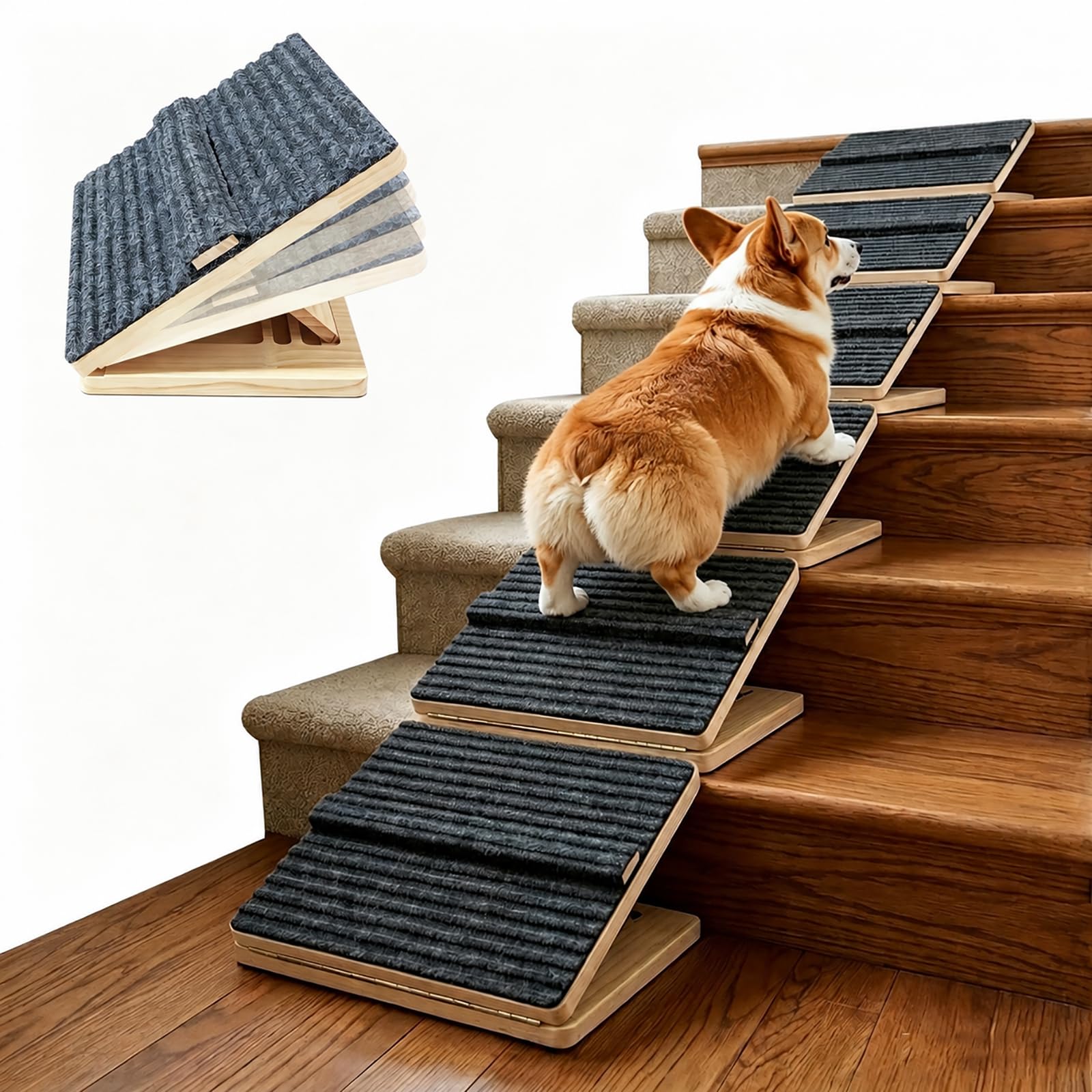 Photo 1 of Weathrix Dog Ramp for Indoor Stairs Porch Steps, 6 Pack Foldable Wooden