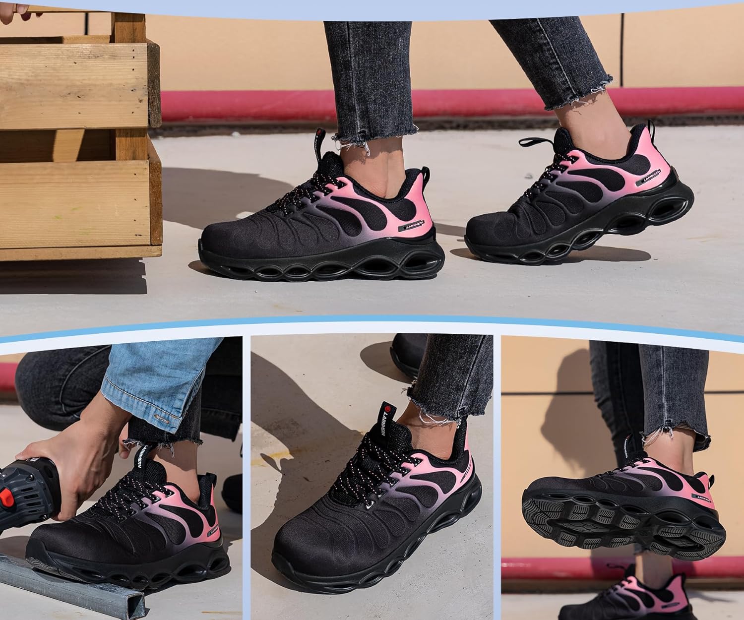 LARNMERN Steel Toe Shoes for Women Lightweight Comfortable Safety Shoes Sneakers Steel Toe Sneakers Work Colorful Breathable Fashionable Footwear - Image 2