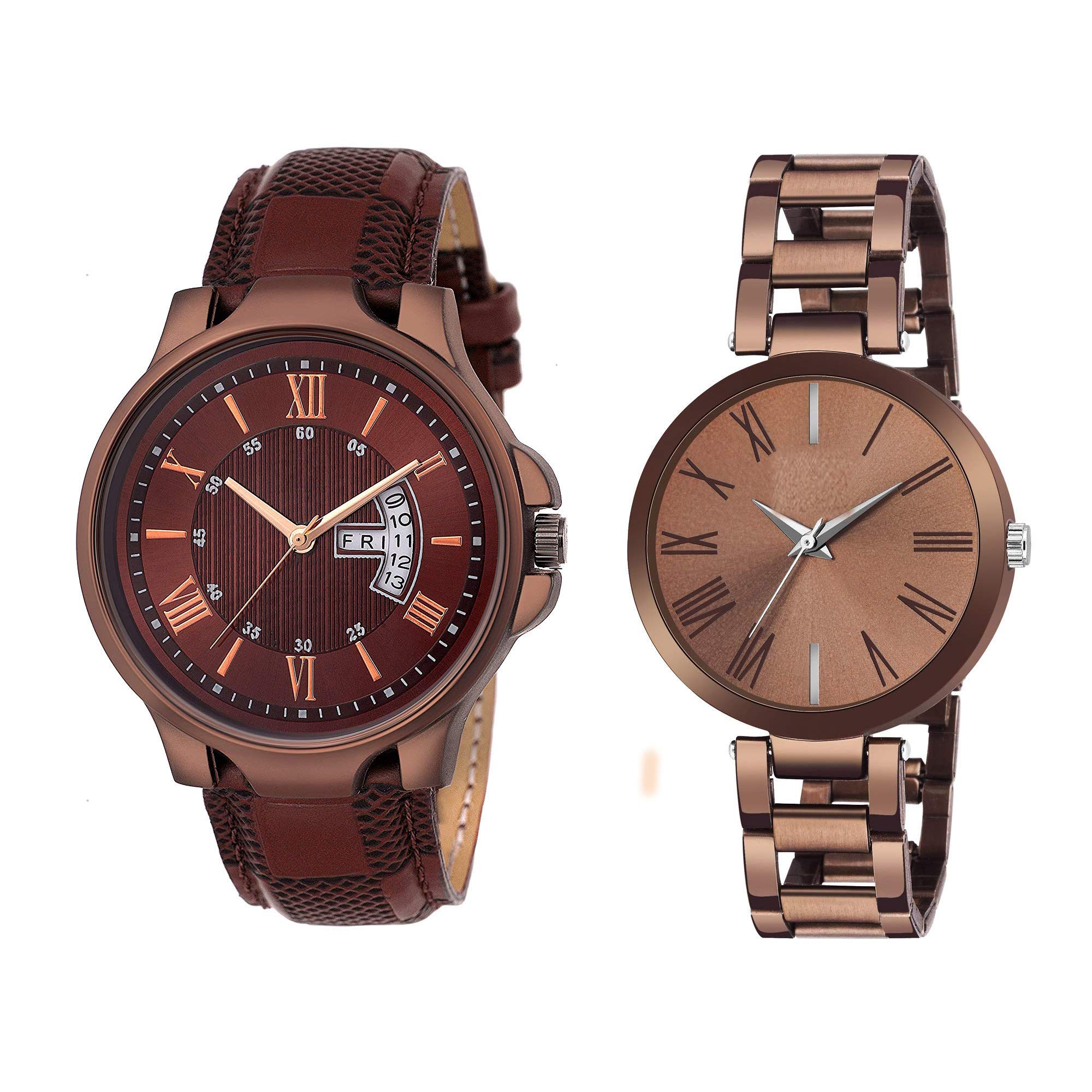 Brown Strep and Brown Dial Combo Watch for Couple-image-47