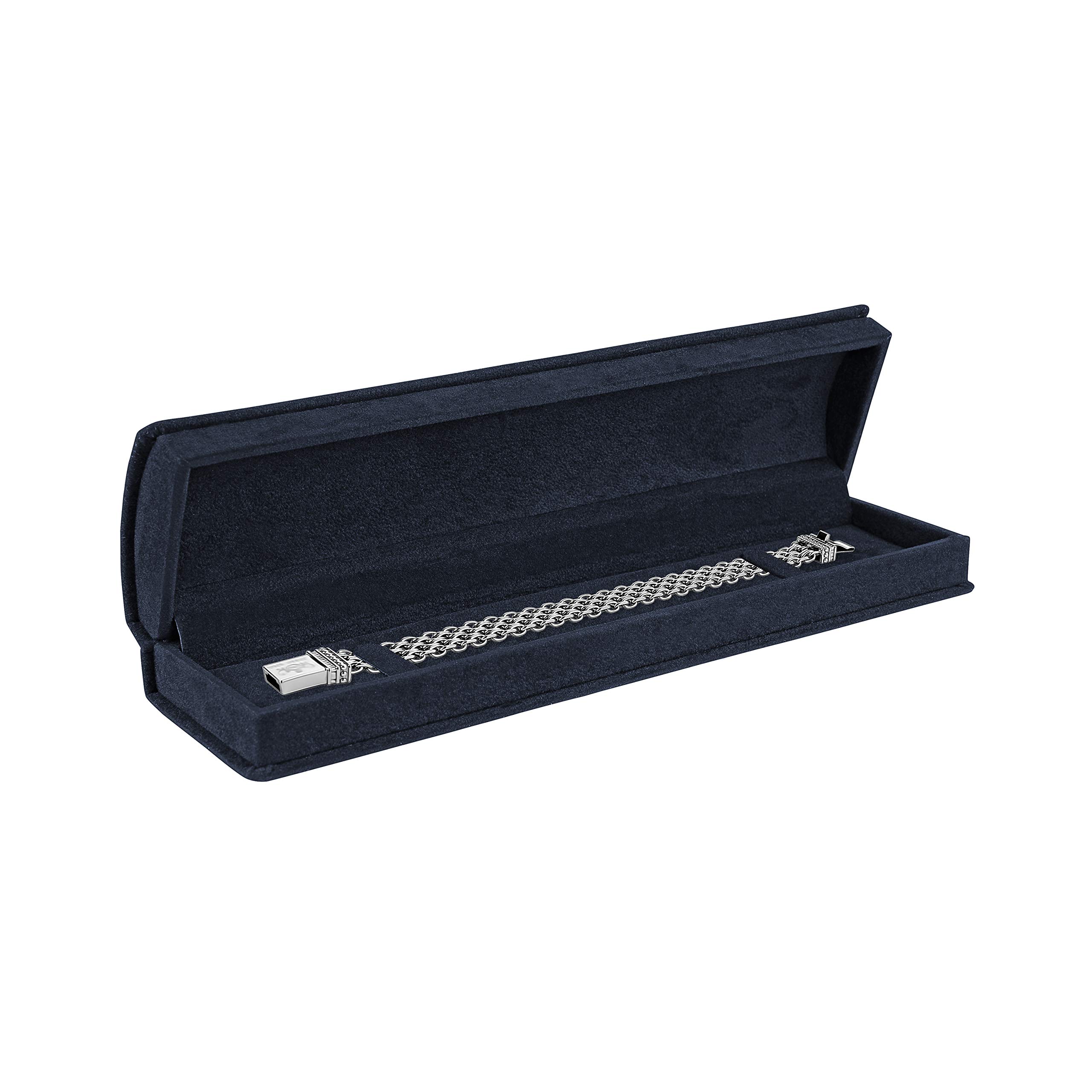 Noble Luxurious Suede Bracelet Jewelry Box with Matching Two Piece Packer with Ribbon for Engagement, Proposal or Special Occasions. (Navy Blue, Bracelet Box)