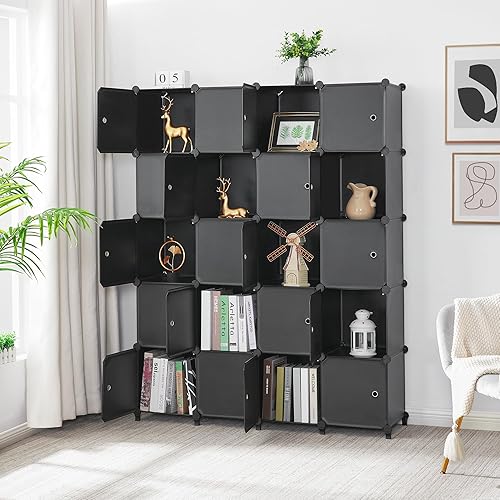 Miniatura 2 de ANWBROAD Organizador de almacenamiento de 20 cubos con puerta, estante de cubo de plástico, estantes modulares de almacenamiento para dormitorio,