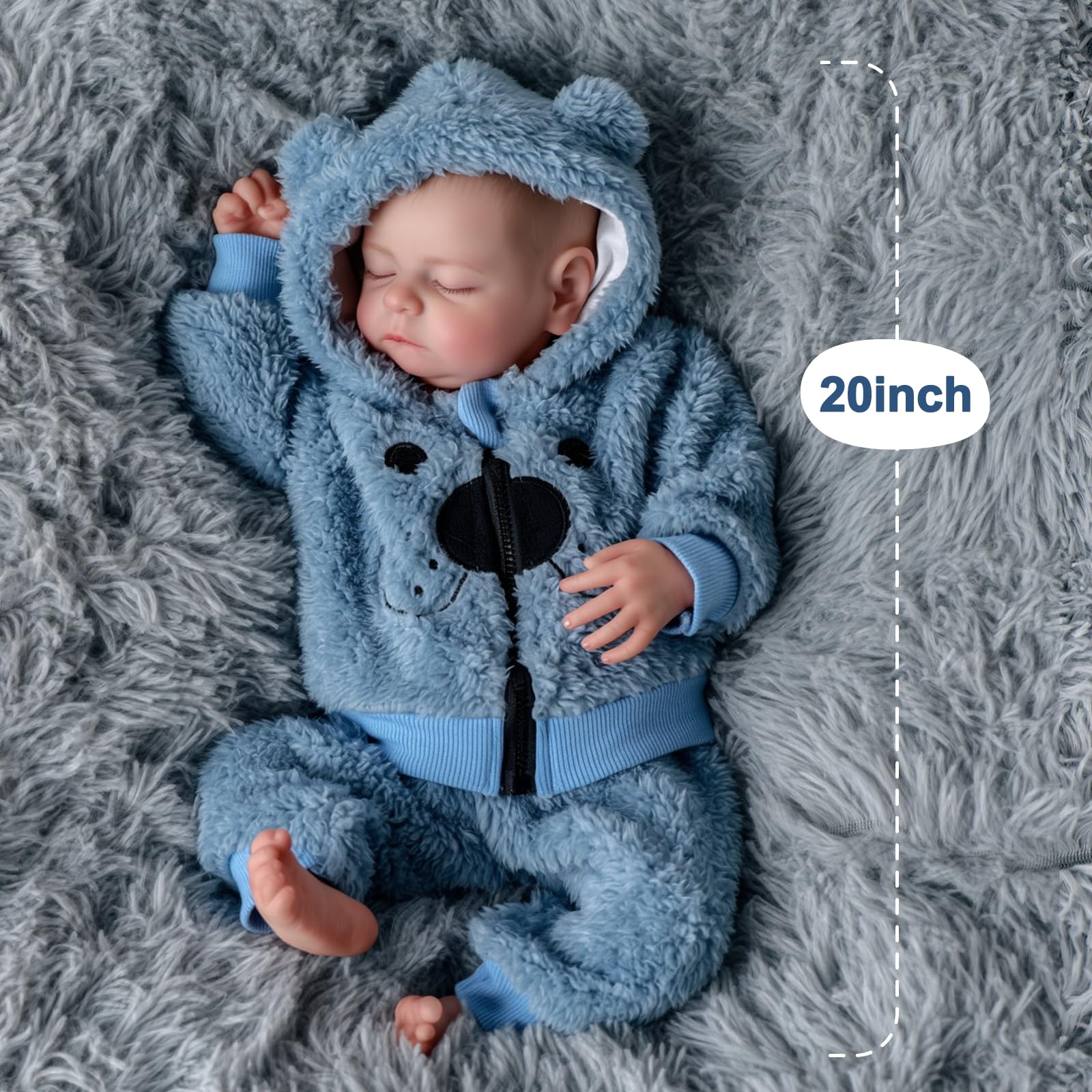 JIZHI Reborn Baby Dolls Boy 20 Inch, Handmade Realistic Reborn Babies Wearing a Blue One-piece Bear Suit - Image 4