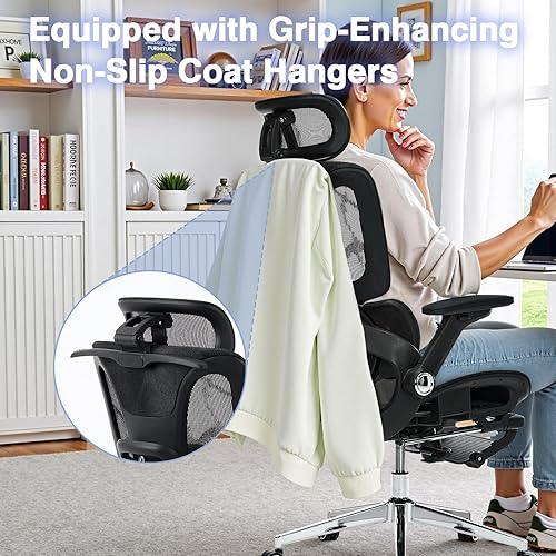 Miniatura 9 de Silla de oficina ergonómica de malla con reposabrazos 4D, silla de escritorio con respaldo alto, sillas de juegos para computadora con reposapiés,