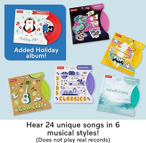 Miniatura 3 de Fisher-Price Juguete musical de lujo Rockin' Record Player con 6 álbumes para juego preescolar más álbum exclusivo de vacaciones para niños a partir
