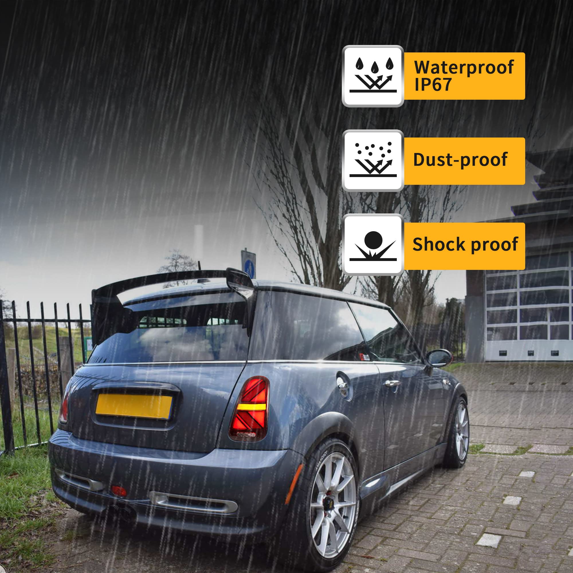 VLAND LED Światła tylne do samochodów Mini Cooper/One, MK1, R50, R52, R53, Hatch 2001–2006, światło tylne z dynamiczną aktywacją, 2 szt. (lewe i prawe)