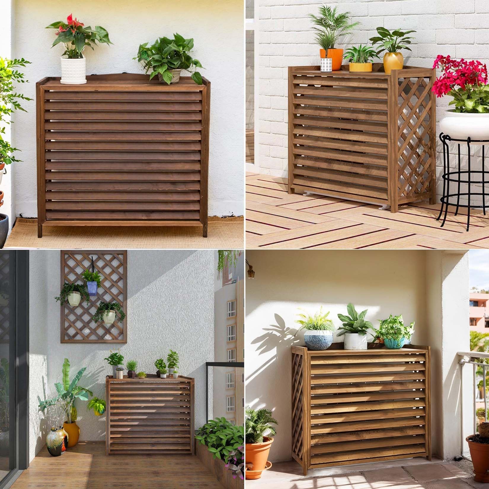 Cubre Aire Acondicionado Exterior Madera Vallas De Madera Balcon Privacidad Protector Aire Acondicionado Exterior Anticorrosión Funda Aire Acondicionado Exterior Para Jardín Soporte Para Plantas(110x5