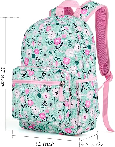 Miniatura 2 de Choco Mocha Mochila escolar de viaje para niñas de 17 pulgadas, Floral - Verde, Mochilas Daypack