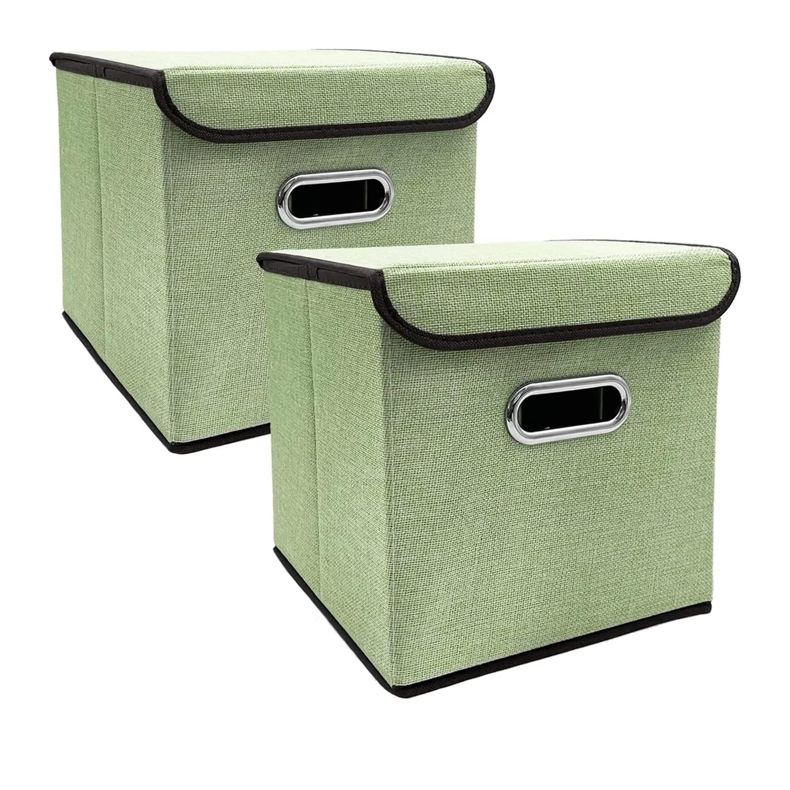 MFESFCS Canvas Storage Boxes 2Pcs Collapsible Bins With Lid 25 * 25cm Linen Fabric Storage Baskets Washable Decorative Box(Green)