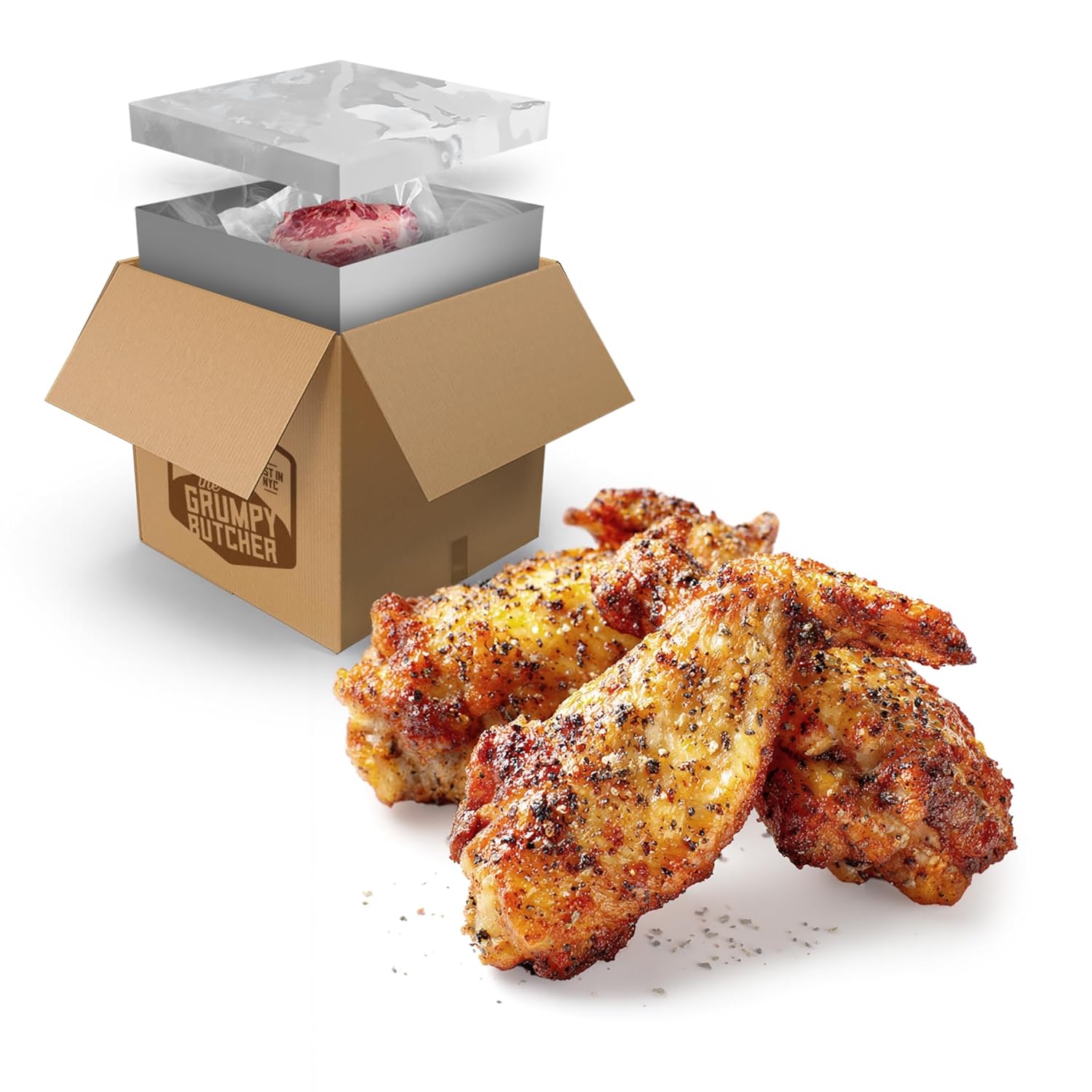 Grumpy Butcher Heritage Chicken Wings Cooked & Microwaveable, 2 Pack (20 oz each) – Premium Smoky Salt & Pepper Rub Fully-Cooked Wings – Microwaves from Frozen in 4 Minutes – Grill, Bake or Heat & Eat