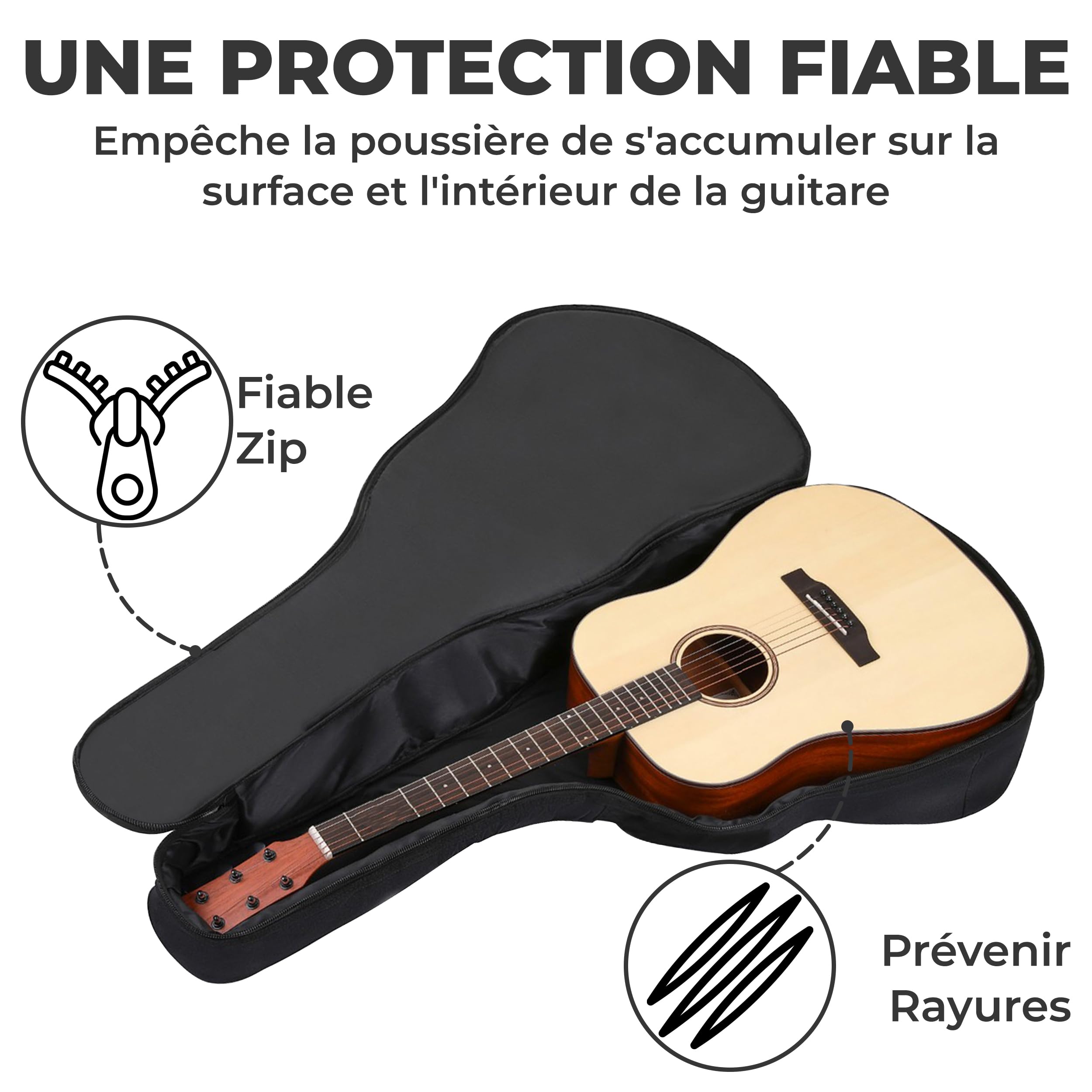 38" Imperméable Housse Guitare 3/4 | Sangle Réglable Housse de Guitare Classique | Étanche À La Poussière Etui Guitare Electrique - Portable Housse Guitare Acoustique (Noir)
