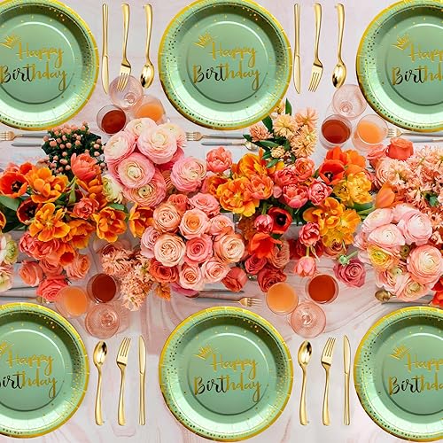 Miniatura 21 de Juego de 96 platos y servilletas de cumpleaños morados y plateados con decoraciones de fiesta de feliz cumpleaños, platos de papel, servilletas