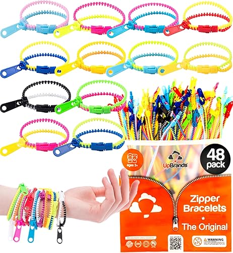 Miniatura 10 de UpBrands Paquete de 96 pulseras bicolor de 6.5 pulgadas con cremallera para niños, juguete perfecto para ansiedad con cremallera y pulseras con