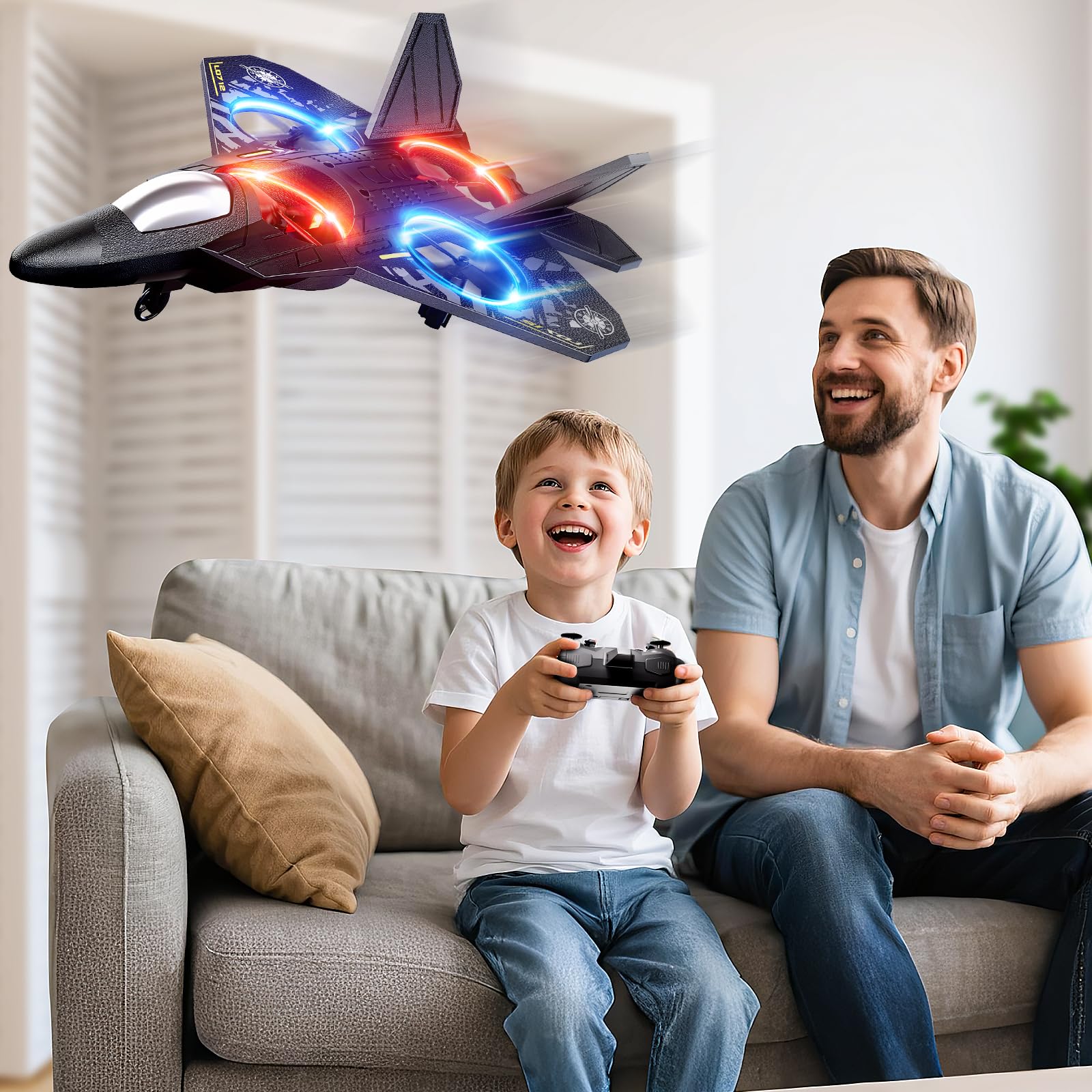 NIPLOOOW Foam Remote Control Airplanes Rc Planes for Kids 4-8, Remote Control Planes Fighter Jet with Light, 360° Flip Fighter Jet Toy, Gravity Sensing, Stunt Roll, Gifts for 6 7 8 10 12 Year Old Boys