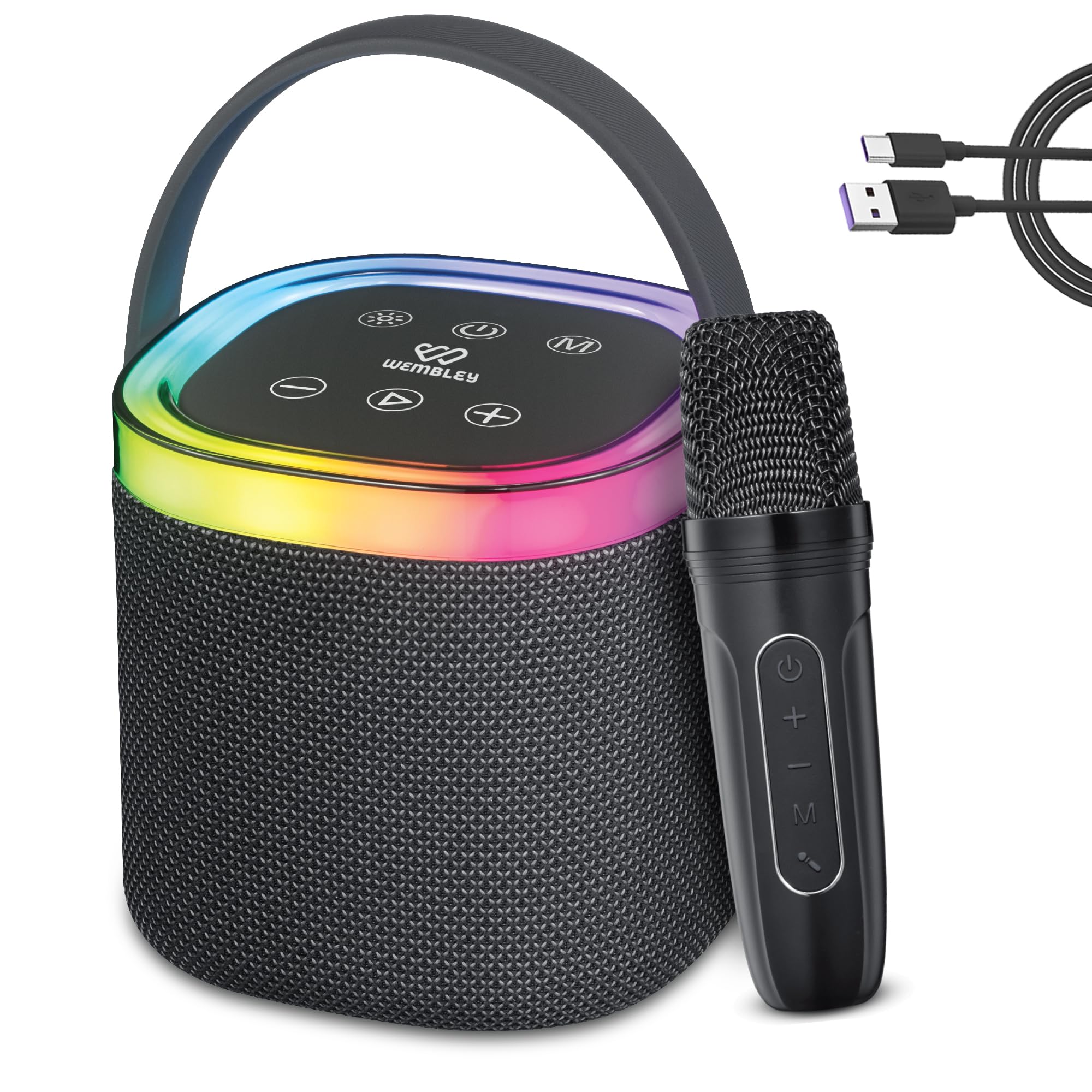 Wembley Karaoke Speaker | Mini Portable Bluetooth Speaker with 1 Microphones | Splashproof Set with LED Lights and 5 Voice Modes | Sing-Along Machine | Birthday Gift for Kids (Bucket Style, 1 Mic)-picture-16