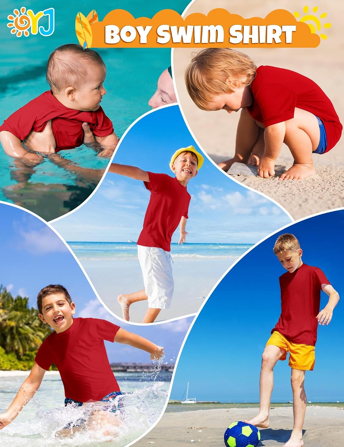 Boys Rash Guard Short Sleeve Swim Shirts UPF+ 50 Rashguard for Beach Surfing Fishing Swim Top Water Shirt Bathing Shirt for Boys 12-14Y Red