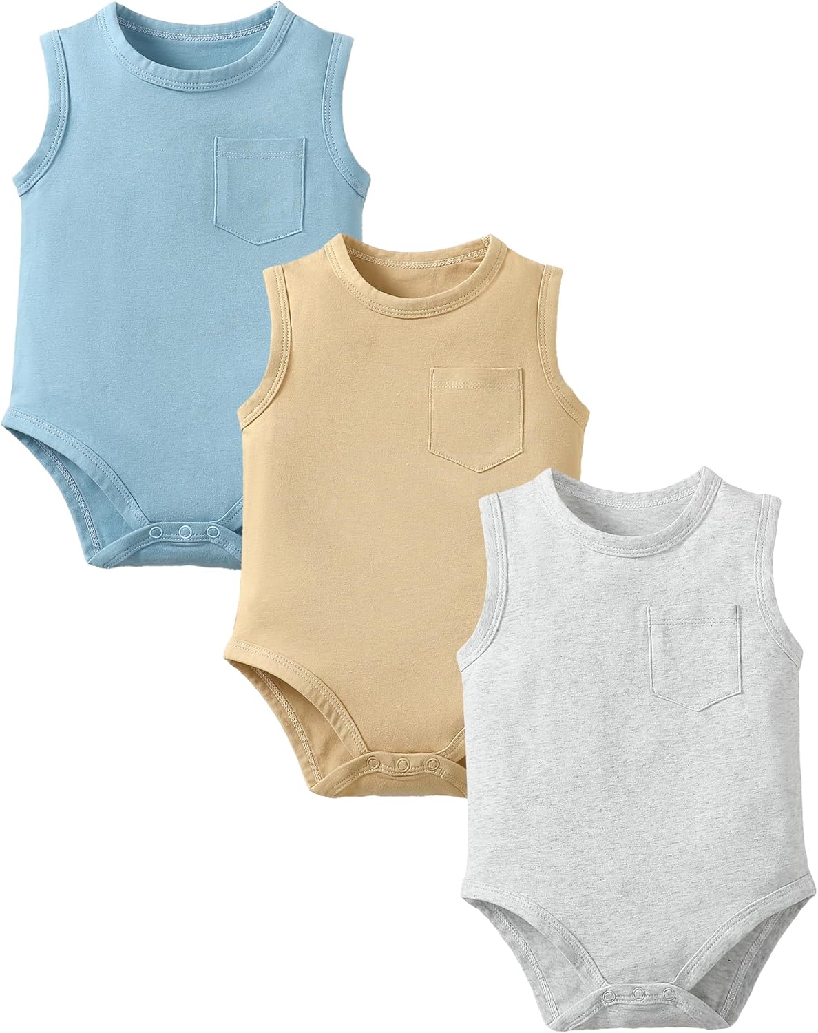Sleeveless Onsies for Baby Boys' Bodysuits 3 Pack Infant