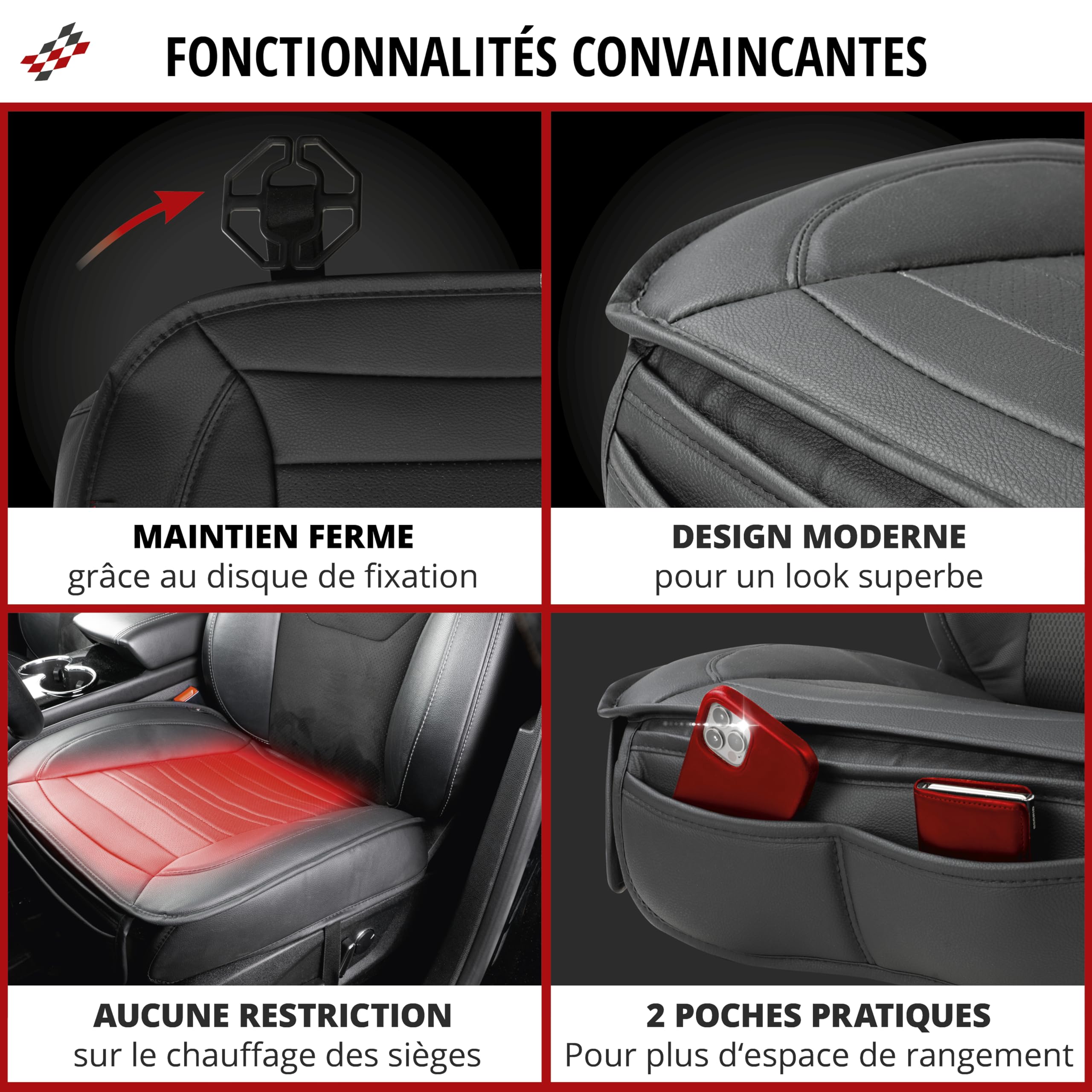 WALSER Housse de siège auto Fernando, Housse de siège auto sièges avant, Coussin de place voiture place conducteur, Car Seat Cover noir
