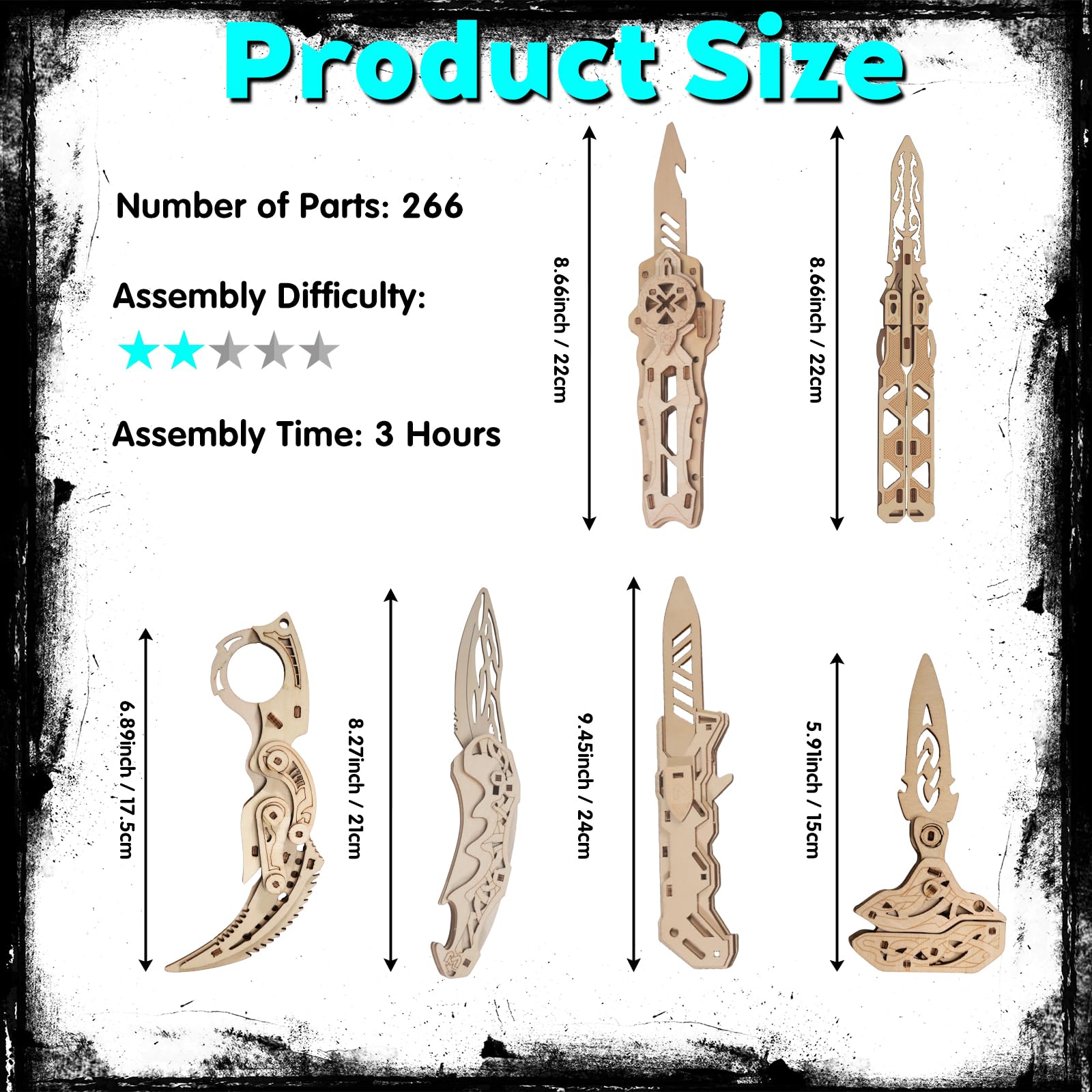 Puzzle in legno 3D per adulti - Set di 6 coltelli con 266 pezzi, struttura meccanica ad incastro mobile, piegatura laser ad alta precisione, kit di modellini in legno e kit di costruzione in legno