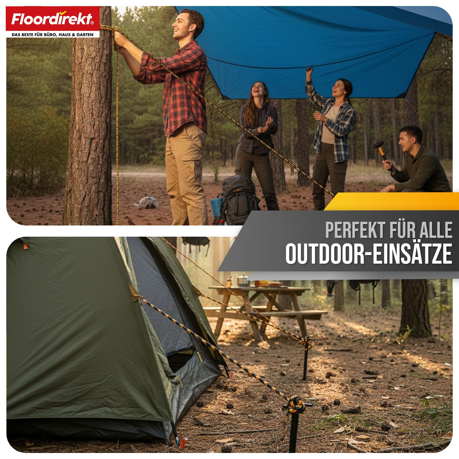 Floordirekt Polypropylen Seil K2 – 20mm 30m schwarz-orange, UV-beständig & wetterfest – strapazierfähiges PP-Seil für Garten, Camping, Boot & Landwirtschaft