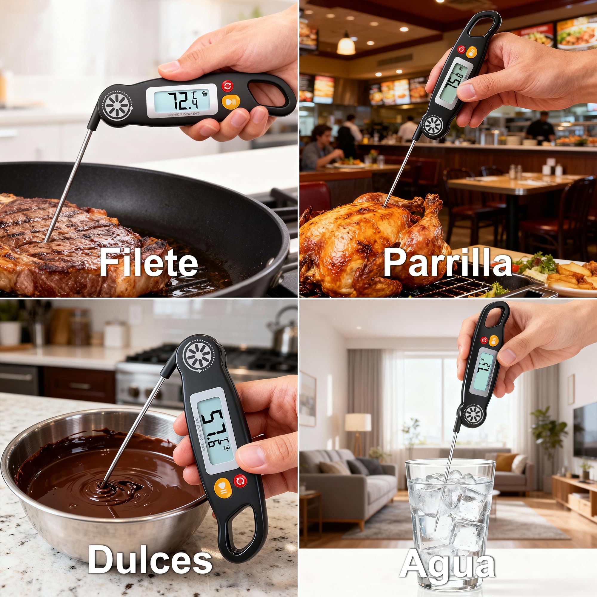 Antonki Termómetro digital de cocina con retroiluminación y sonda larga plegable: termómetro de lectura instantánea en 3 segundos para carne, barbacoas, hornos y líquidos