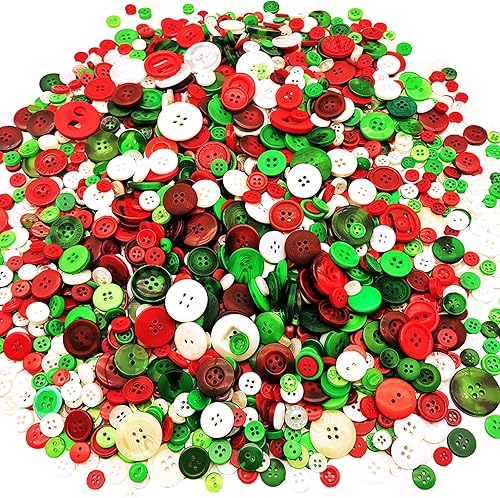 Miniatura 2 de 600-700 botones mezclados de color rojo, blanco y verde, botones para manualidades, botones surtidos a granel en rojo, verde y blanco, botones de