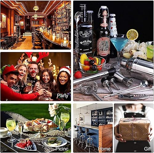 Miniatura 7 de Juego de coctelera de 14 piezas, 25.4 fl oz, kit de fabricación de barman con soporte de madera, mezclador de bebidas, herramienta de bar, bar, bar,