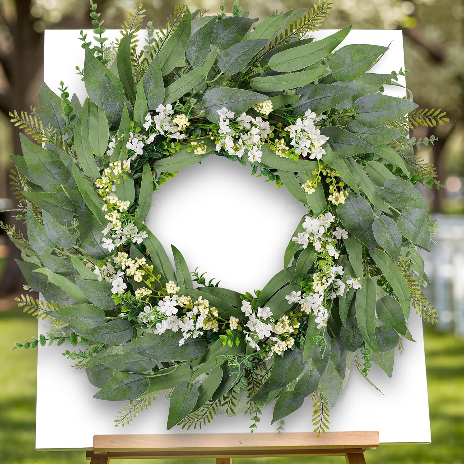 30 Inch Eucalyptus Wreaths for Front Door - Spring Summer Wreath,Green Door Wreath with Eucalyptus Olives Leaves,Mixed Berry,Artificial Wreaths Decor for Home Porch Wall Window Farmhouse Festival