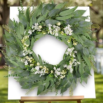 30inch Eucalyptus Wreath for Front Door - Large Artificial Greenery Outdoor Wreath, Spring Summer Decor Door Wreath with Olives Leaves,Mixed Berry for Porch,Window, Farmhouse, Home,Holiday, Hanging