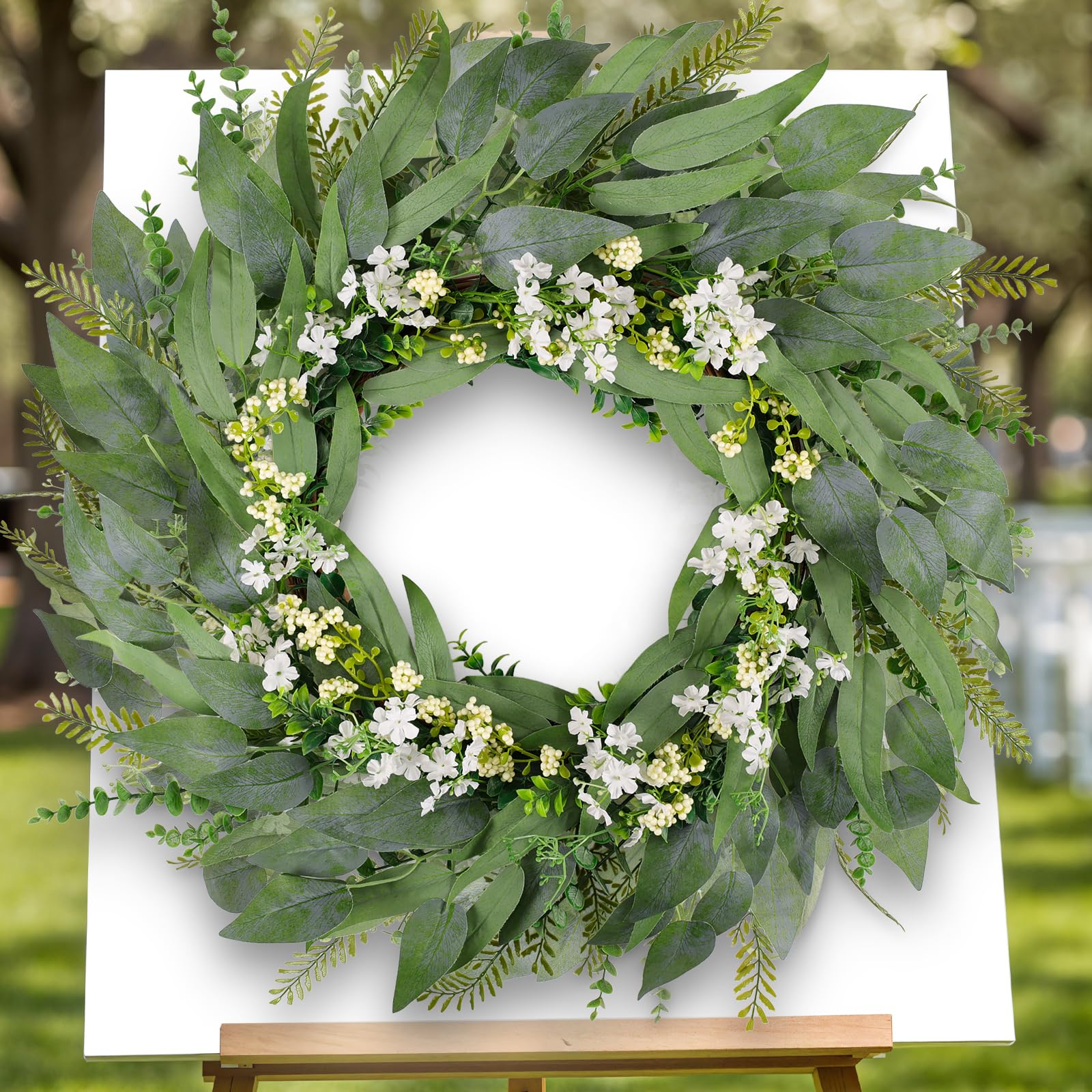 24 Inch Eucalyptus Wreaths for Front Door - Spring Summer Wreath